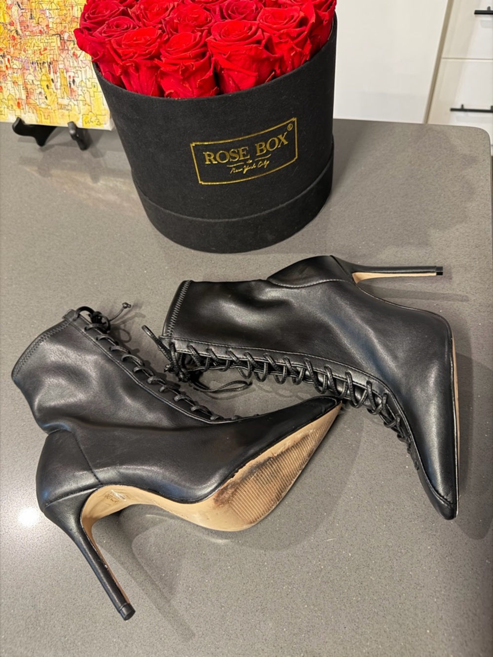 Schutz TENNIE Bootie Lace Up Stiletto Ankle Boot Black Size 7.5 Victorian Chic - Picture 4 of 15